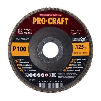 Лепестковый круг на болгарку 125 мм, Р100, T29 Procraft FD125P100T29 упаковка 10 шт 000017969 фото