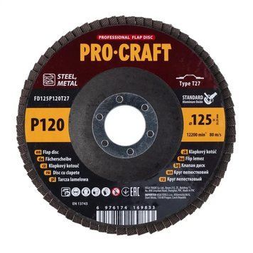 Лепестковый круг на болгарку 125 мм, Р120, T27 Procraft FD125P120T27 упаковка 10 шт 000017970 фото