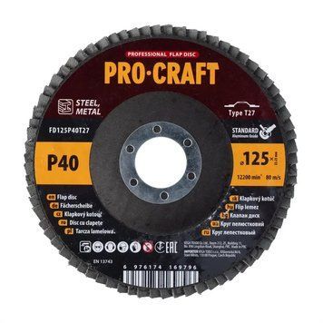 Лепестковый круг на болгарку 125 мм, Р40, T27 Procraft FD125P40T27 упаковка 10 шт 000017972 фото