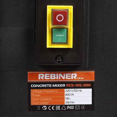Бетономешалка (135 л, 800 Вт) Rebiner RCS-135/800 [Бетоносмеситель] 000009555 фото