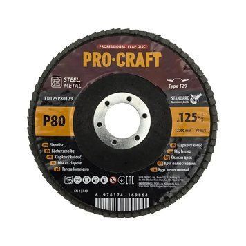 Лепестковый круг на болгарку 125 мм, Р80, T29 Procraft FD125P80T29 упаковка 10 шт 000017977 фото