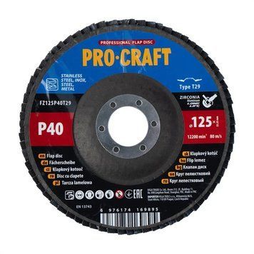 Лепестковый круг на болгарку 125 мм, Р40, T29 Procraft FZ125P40T29 упаковка 10 шт 000017980 фото