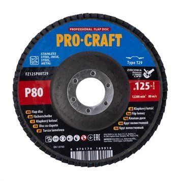 Лепестковый круг на болгарку 125 мм, Р80, T29 Procraft FZ125P80T29 упаковка 10 шт 000017982 фото