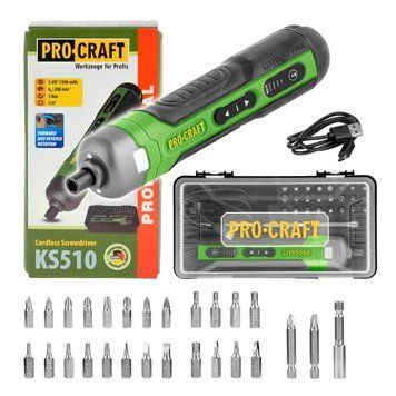 Акумуляторна викрутка 10 Нм, 1.5 А/год з набором біт в кейсі Procraft KS510 000018814 фото